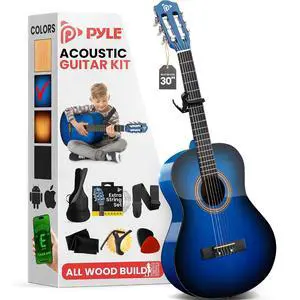 Pyle Classical Guitar Starter Kit - 30" 1/4th Size All Wood Instrument with Capo, Gig Bag, Strings, Strap, Picks Blue Gloss Pyle Classical Guitar Starter Kit - 30" 1/4th Size All Wood Instrument with Capo, Gig Bag, Strings, Strap, Picks Blue Gloss