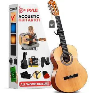 Pyle Classical Guitar Starter Kit - 36" 3/4th Size All Wood Instrument with Capo, Gig Bag, Strings, Strap, Picks (Natural Gloss) Pyle Classical Guitar Starter Kit - 36" 3/4th Size All Wood Instrument with Capo, Gig Bag, Strings, Strap, Picks (Natural Gloss)