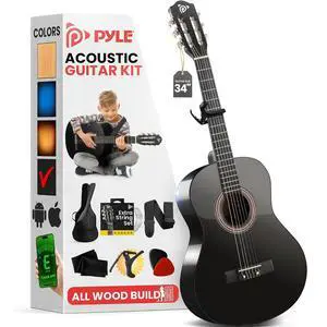 Pyle Classical Guitar Starter Kit - 34" 1/2 Size All Wood Instrument with Capo, Gig Bag, Strings, Strap, Picks (Black Gloss) Pyle Classical Guitar Starter Kit - 34" 1/2 Size All Wood Instrument with Capo, Gig Bag, Strings, Strap, Picks (Black Gloss)