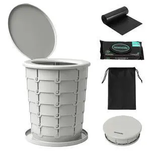 SereneLife Foldable Toilet Seat for Camping, Adjustable Height Portable Travel Potty with Lid, Carry Bag, Non-Slip Base, 331 lbs Capacity + 3-Pack Flushable Wipes, for Car, Hiking, Outdoor Use, Gray SereneLife Foldable Toilet Seat for Camping, Adjustable Height Portable Travel Potty with Lid, Carry Bag, Non-Slip Base, 331 lbs Capacity + 3-Pack Flushable Wipes, for Car, Hiking, Outdoor Use, Gray