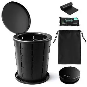 SereneLife Foldable Toilet Seat for Camping, Adjustable Height Portable Travel Potty with Lid, Carry Bag, Non-Slip Base, 331 lbs Capacity + 3-Pack Flushable Wipes, for Car, Hiking, Outdoor Use, Black SereneLife Foldable Toilet Seat for Camping, Adjustable Height Portable Travel Potty with Lid, Carry Bag, Non-Slip Base, 331 lbs Capacity + 3-Pack Flushable Wipes, for Car, Hiking, Outdoor Use, Black