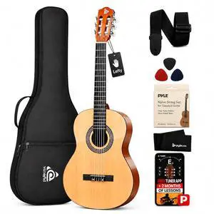 Pyle 36-Inch Left-Handed Classical Acoustic Guitar Kit, 3/4 Size Junior Nylon String Guitar for Kids and Adults, Includes Gig Bag, Strap, Spare Strings, Picks, Cleaning Cloth, 18 Frets, Gloss Finish Pyle 36-Inch Left-Handed Classical Acoustic Guitar Kit, 3/4 Size Junior Nylon String Guitar for Kids and Adults, Includes Gig Bag, Strap, Spare Strings, Picks, Cleaning Cloth, 18 Frets, Gloss Finish