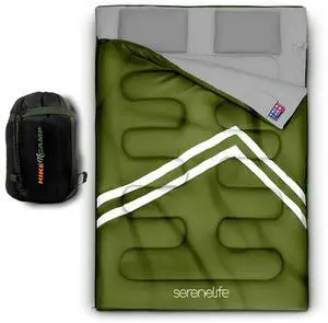 SereneLife Backpacking Sleeping Bag Camping Gear-Double Sleeping Bag For Adults/Teens W/2 Pillows,Bag-Outdoor Lightweight Weather Proof Sleeping Bags For Camping,Backpacking,Hiking-SereneLife SLSBX9 SereneLife Backpacking Sleeping Bag Camping Gear-Double Sleeping Bag For Adults/Teens W/2 Pillows,Bag-Outdoor Lightweight Weather Proof Sleeping Bags For Camping,Backpacking,Hiking-SereneLife SLSBX9