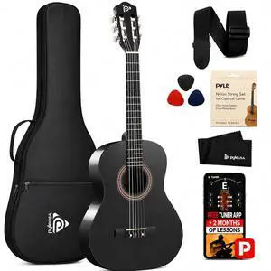 Pyle Classical Acoustic Guitar Kit, 3/4 Junior Size All Wood Instrument for Beginner Kids, Adults, 36" Glossy Black Pyle Classical Acoustic Guitar Kit, 3/4 Junior Size All Wood Instrument for Beginner Kids, Adults, 36" Glossy Black