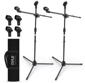 Pyle Universal Adjustable Tripod Microphone Stand - Pair of Heavy Duty Lightweight Professional Compact Extendable Stage Studio Floor Standing Boom Mic Holder w/ Carry Bag, 5/8" Adapter Pyle Universal Adjustable Tripod Microphone Stand - Pair of Heavy Duty Lightweight Professional Compact Extendable Stage Studio Floor Standing Boom Mic Holder w/ Carry Bag, 5/8" Adapter