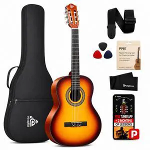 Pyle 36-Inch Beginner Classical Acoustic Guitar Kit, 3/4 Size Junior Nylon String Guitar for Kids and Adults, Includes Gig Bag, Strap, Spare Strings, Picks, Cleaning Cloth, 18 Frets, Brown Burst Pyle 36-Inch Beginner Classical Acoustic Guitar Kit, 3/4 Size Junior Nylon String Guitar for Kids and Adults, Includes Gig Bag, Strap, Spare Strings, Picks, Cleaning Cloth, 18 Frets, Brown Burst