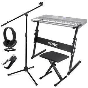 PYLE Heavy-Duty Electric Keyboard Accessories, E Piano Equipment Pack Includes Height Adjustable Z Shape Keyboard Stand, Keyboard Stool, Microphone Stand, Headset, and Sustain Pedal, Black PYLE Heavy-Duty Electric Keyboard Accessories, E Piano Equipment Pack Includes Height Adjustable Z Shape Keyboard Stand, Keyboard Stool, Microphone Stand, Headset, and Sustain Pedal, Black
