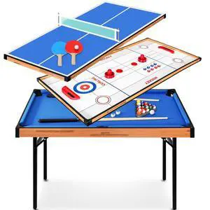 SereneLife 4 in 1 Multi Game Table, 4x2 Folding Portable Sports Arcade Games with Accessories, Ping Pong, Air Hockey, Pool Billiards, and Shuffleboard, for Indoor, Outdoor, All Ages SereneLife 4 in 1 Multi Game Table, 4x2 Folding Portable Sports Arcade Games with Accessories, Ping Pong, Air Hockey, Pool Billiards, and Shuffleboard, for Indoor, Outdoor, All Ages