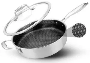 NutriChef 3.4QT Deep Frying Pan with Lid - Stainless Steel Non-Stick Saute Pan, Scratch-Resistant Honeycomb Texture, Oven & Induction Safe Skillet NutriChef 3.4QT Deep Frying Pan with Lid - Stainless Steel Non-Stick Saute Pan, Scratch-Resistant Honeycomb Texture, Oven & Induction Safe Skillet