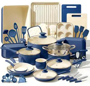 Nutrichef 54 Piece Professional Grade Complete Home Kitchen Cookware Set, Ceramic Non-Stick Bakeware, Pot and Pans Kit, Cool-Touch Handles, Safe for Gas, Electric, Induction Cooktops, Easy Clean Nutrichef 54 Piece Professional Grade Complete Home Kitchen Cookware Set, Ceramic Non-Stick Bakeware, Pot and Pans Kit, Cool-Touch Handles, Safe for Gas, Electric, Induction Cooktops, Easy Clean