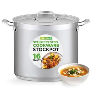 NutriChef 16-Quart Stainless Steel Stockpot - 18/8 Food Grade Heavy Duty Large Stock Pot for Stew, Simmering, Soup, Includes Lid, Dishwasher Safe, Works w/Induction, Ceramic & Halogen Cooktops NutriChef 16-Quart Stainless Steel Stockpot - 18/8 Food Grade Heavy Duty Large Stock Pot for Stew, Simmering, Soup, Includes Lid, Dishwasher Safe, Works w/Induction, Ceramic & Halogen Cooktops