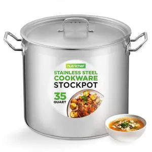 Nutrichef Stainless Steel Cookware Stockpot, 35 Quart Heavy Duty Induction Soup Pot With Stainless Steel Lid And Strong Riveted Handles, Even Heat Distribution, Compatible With Most Cooktops Nutrichef Stainless Steel Cookware Stockpot, 35 Quart Heavy Duty Induction Soup Pot With Stainless Steel Lid And Strong Riveted Handles, Even Heat Distribution, Compatible With Most Cooktops