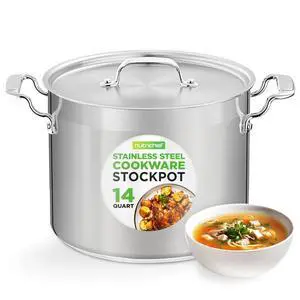 NutriChef Stainless Steel Cookware Stockpot - 14 Quart, Heavy Duty Induction Pot, Soup Pot with Stainless Steel Lid, Gas, Induction, Ceramic, Glass and Halogen Cooktops Compatible - NCSPT14Q NutriChef Stainless Steel Cookware Stockpot - 14 Quart, Heavy Duty Induction Pot, Soup Pot with Stainless Steel Lid, Gas, Induction, Ceramic, Glass and Halogen Cooktops Compatible - NCSPT14Q