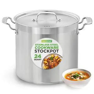 NutriChef Stainless Steel Cookware Stock Pot - 24 Quart, Heavy Duty Induction Soup Pot With Lid, Induction, Ceramic, Glass and Halogen Cooktops Compatible - NCSPT24Q NutriChef Stainless Steel Cookware Stock Pot - 24 Quart, Heavy Duty Induction Soup Pot With Lid, Induction, Ceramic, Glass and Halogen Cooktops Compatible - NCSPT24Q