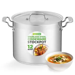 NutriChef 12-Quart Stainless Steel Stockpot with Stainless Steel Lid - 18/8 Food Grade Heavy Duty Large Stock Pot for Stew & Soup, Works w/Induction NutriChef 12-Quart Stainless Steel Stockpot with Stainless Steel Lid - 18/8 Food Grade Heavy Duty Large Stock Pot for Stew & Soup, Works w/Induction