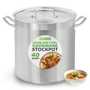 Nutrichef Stainless Steel Cookware Stockpot, 40 Quart Heavy Duty Induction Soup Pot With Stainless Steel Lid And Strong Riveted Handles, Even Heat Distribution, Compatible With Most Cooktops Nutrichef Stainless Steel Cookware Stockpot, 40 Quart Heavy Duty Induction Soup Pot With Stainless Steel Lid And Strong Riveted Handles, Even Heat Distribution, Compatible With Most Cooktops