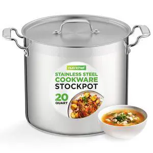 NutriChef 20 Quart Heavy-Duty Stockpot with Stainless Lid - Large Pot for Induction, Gas & Electric Cooktops, Perfect for Soups & Stews NutriChef 20 Quart Heavy-Duty Stockpot with Stainless Lid - Large Pot for Induction, Gas & Electric Cooktops, Perfect for Soups & Stews