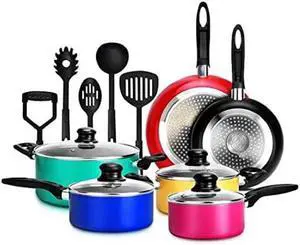 NutriChef 15-Piece Colorful Nonstick Kitchen Cookware Set | Heat Resistant Lacquer Kitchen Ware Pots and Pans Set w/Saucepot, Frying Pans, Pots, Oven Pot, Lids, Utensil NutriChef 15-Piece Colorful Nonstick Kitchen Cookware Set | Heat Resistant Lacquer Kitchen Ware Pots and Pans Set w/Saucepot, Frying Pans, Pots, Oven Pot, Lids, Utensil