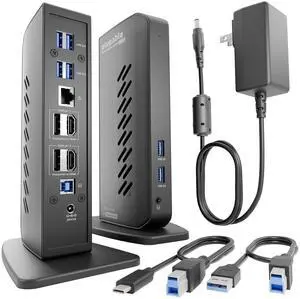 Plugable Dual DisplayPort & HDMI Docking Station - USB 3.0 & USB-C Laptop Dock for Dual Monitors, DisplayLink, Mac (Driver Required), ChromeOS & Windows, Gigabit Ethernet and Audio (UD-6950Z) Plugable Dual DisplayPort & HDMI Docking Station - USB 3.0 & USB-C Laptop Dock for Dual Monitors, DisplayLink, Mac (Driver Required), ChromeOS & Windows, Gigabit Ethernet and Audio (UD-6950Z)