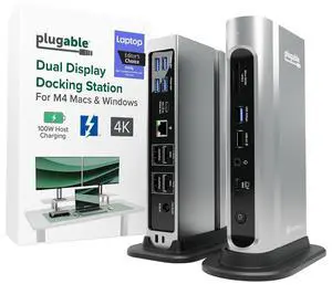 Plugable 16-in-1 Thunderbolt 4 Dock Dual 4K Monitors for M4/M5 MacBook Air/Pro, 100W Charging, 2X HDMI, 2X DisplayPort, 2.5G Ethernet, 7X USB, MicroSD/SD Card Reader, Windows & USB4 Compatible Plugable 16-in-1 Thunderbolt 4 Dock Dual 4K Monitors for M4/M5 MacBook Air/Pro, 100W Charging, 2X HDMI, 2X DisplayPort, 2.5G Ethernet, 7X USB, MicroSD/SD Card Reader, Windows & USB4 Compatible