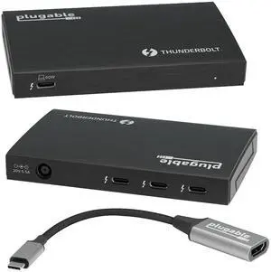 Plugable Thunderbolt 4 Hub | 60W Laptop Charging | 3X Thunderbolt 4 Ports | Dual 4K/Single 8K Displays | USB4 Compatibility - TBT4-HUB3C Plugable Thunderbolt 4 Hub | 60W Laptop Charging | 3X Thunderbolt 4 Ports | Dual 4K/Single 8K Displays | USB4 Compatibility - TBT4-HUB3C