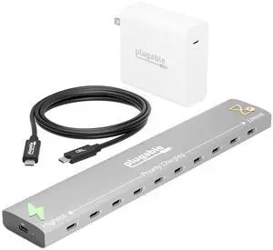 Plugable Charging Bundle: 10-Port USB-C Charging Station, 140W GaN Charger, and 240W USB-C Cable for Laptops, Phones, Tablets and More Plugable Charging Bundle: 10-Port USB-C Charging Station, 140W GaN Charger, and 240W USB-C Cable for Laptops, Phones, Tablets and More