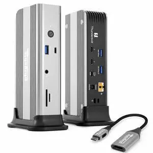 Plugable Thunderbolt 5 Docking Station Bundle with USB-C to HDMI 2.1 Adapter, 140W Charging, Dual 6K Mac, Dual 8K Windows, 80/120Gbps, 2.5GbE, Driverless Plugable Thunderbolt 5 Docking Station Bundle with USB-C to HDMI 2.1 Adapter, 140W Charging, Dual 6K Mac, Dual 8K Windows, 80/120Gbps, 2.5GbE, Driverless