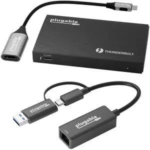 2.5G Ethernet & Thunderbolt 4 Hub Bundle: Plugable USB-C to 2.5Gbps LAN Adapter + Thunderbolt 4 Hub with 60W Charging | 3X TB4 Ports, USB4, 40Gbps, 4K/8K Display, macOS/Windows 2.5G Ethernet & Thunderbolt 4 Hub Bundle: Plugable USB-C to 2.5Gbps LAN Adapter + Thunderbolt 4 Hub with 60W Charging | 3X TB4 Ports, USB4, 40Gbps, 4K/8K Display, macOS/Windows