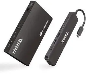 Plugable Thunderbolt 4 Hub Bundle Includes USB-C to 4K HDMI Adapter and 7-in-1 Multiport Adapter with Ethernet, 60W Charging, Compatible with Mac, Windows Laptops, Thunderbolt 3 or 4, USB4 Devices Plugable Thunderbolt 4 Hub Bundle Includes USB-C to 4K HDMI Adapter and 7-in-1 Multiport Adapter with Ethernet, 60W Charging, Compatible with Mac, Windows Laptops, Thunderbolt 3 or 4, USB4 Devices