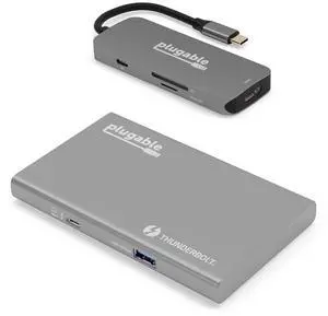 Plugable USB4 Hub Bundle Includes USB-C to 4K HDMI Adapter and 7-in-1 Multiport Adapter, Single 8K or Dual 4K Display, 60W Charging, Compatible with Thunderbolt 4/3 Macs and Thunderbolt 4 Windows Plugable USB4 Hub Bundle Includes USB-C to 4K HDMI Adapter and 7-in-1 Multiport Adapter, Single 8K or Dual 4K Display, 60W Charging, Compatible with Thunderbolt 4/3 Macs and Thunderbolt 4 Windows