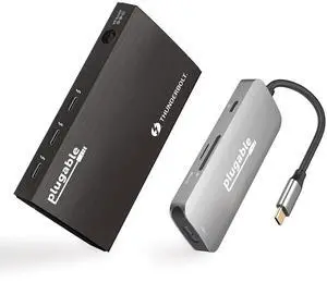 Plugable Thunderbolt 4 Hub Bundle Includes USB-C to 4K HDMI Adapter and 7-in-1 Multiport Adapter, 60W Laptop Charging, Compatible with Mac, Windows Laptops, Thunderbolt 3 or 4, and USB4 Devices Plugable Thunderbolt 4 Hub Bundle Includes USB-C to 4K HDMI Adapter and 7-in-1 Multiport Adapter, 60W Laptop Charging, Compatible with Mac, Windows Laptops, Thunderbolt 3 or 4, and USB4 Devices