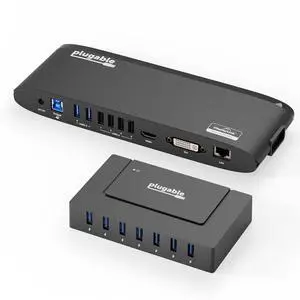 Bundle - Plugable Docking Station Dual Monitor with HDMI/DVI/VGA, USB 3.0 or USB-C, Ethernet, Audio, 6 USB Ports and 7-in-1 USB Powered Hub Ultimate Connectivity for Windows, Mac, and Chrome Bundle - Plugable Docking Station Dual Monitor with HDMI/DVI/VGA, USB 3.0 or USB-C, Ethernet, Audio, 6 USB Ports and 7-in-1 USB Powered Hub Ultimate Connectivity for Windows, Mac, and Chrome