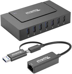 2.5G Ethernet & USB Expansion Bundle: Plugable USB-C to 2.5Gbps Ethernet Adapter + 7-Port USB Hub with 60W Power Adapter | USB-C/USB-A, Fast LAN, High-Speed Data, macOS/Windows/Linux 2.5G Ethernet & USB Expansion Bundle: Plugable USB-C to 2.5Gbps Ethernet Adapter + 7-Port USB Hub with 60W Power Adapter | USB-C/USB-A, Fast LAN, High-Speed Data, macOS/Windows/Linux