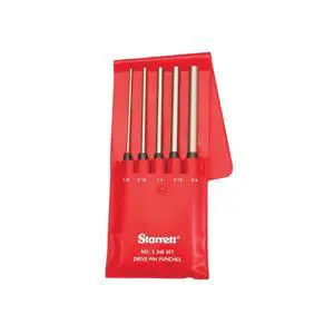 Starrett Extra-Long Drive Pin Punch Set with Knurled Grip and Protective Vinyl Case - 8" Length, 1/8", 3/16", 1/4", 5/16", 3/8" Punch Diameter - Set of 5 - S248PC Starrett Extra-Long Drive Pin Punch Set with Knurled Grip and Protective Vinyl Case - 8" Length, 1/8", 3/16", 1/4", 5/16", 3/8" Punch Diameter - Set of 5 - S248PC
