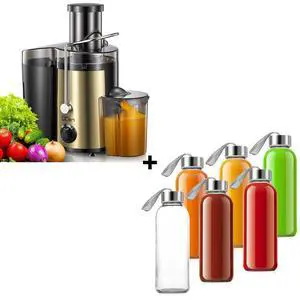 QCen Centrifugal Juicer Machine Gold and 6PCS Glass Bottle Bundle QCen Centrifugal Juicer Machine Gold and 6PCS Glass Bottle Bundle