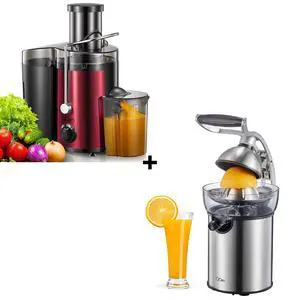 QCen 500W Juicer Machine Metallic Red and Electric Citrus Juicer Squeezer Bundle QCen 500W Juicer Machine Metallic Red and Electric Citrus Juicer Squeezer Bundle