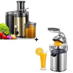 QCen 500W Juicer Machine Metallic Gold and Electric Citrus Juicer Squeezer Bundle QCen 500W Juicer Machine Metallic Gold and Electric Citrus Juicer Squeezer Bundle