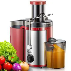 QCen Juicer Machine, 500W Centrifugal Juicer Extractor with Wide Mouth 3 Feed Chute for Fruit Vegetable, Easy to Clean, Stainless Steel, BPA-free (Red) QCen Juicer Machine, 500W Centrifugal Juicer Extractor with Wide Mouth 3 Feed Chute for Fruit Vegetable, Easy to Clean, Stainless Steel, BPA-free (Red)
