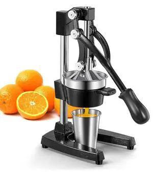 QCen Professional Cast Iron Manual Juicer, Heavy Duty Citrus Press with Stainless Steel Strainer, Easy-to-Clean Hand Squeezer for Orange, Lemon, Lime and Grapefruit - Black (Black) QCen Professional Cast Iron Manual Juicer, Heavy Duty Citrus Press with Stainless Steel Strainer, Easy-to-Clean Hand Squeezer for Orange, Lemon, Lime and Grapefruit - Black (Black)