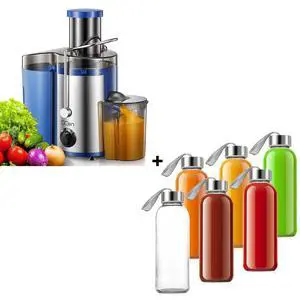 QCen Centrifugal Juicer Machine Blue and 6PCS Glass Bottle Bundle QCen Centrifugal Juicer Machine Blue and 6PCS Glass Bottle Bundle
