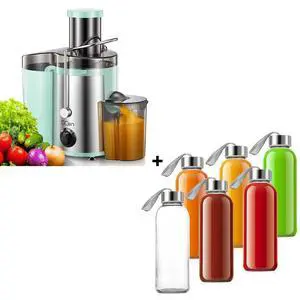 QCen Centrifugal Juicer Machine Aqua and 6PCS Glass Bottle Bundle QCen Centrifugal Juicer Machine Aqua and 6PCS Glass Bottle Bundle