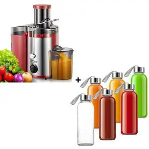 QCen Centrifugal Juicer Machine Red and 6PCS Glass Bottle Bundle QCen Centrifugal Juicer Machine Red and 6PCS Glass Bottle Bundle