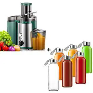QCen Centrifugal Juicer Machine Green and 6PCS Glass Bottle Bundle QCen Centrifugal Juicer Machine Green and 6PCS Glass Bottle Bundle
