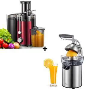 QCen 800W Juicer Machine Metallic Red and Electric Citrus Juicer Squeezer Bundle QCen 800W Juicer Machine Metallic Red and Electric Citrus Juicer Squeezer Bundle