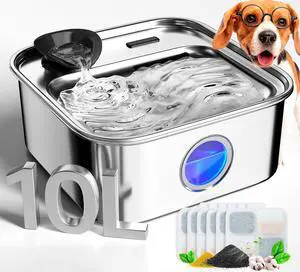 10L/2.6Gal Dog Water Fountain for Large Dogs (with 6 Filters) | Deeper & Wider Drinking Area, Visualization Water Window & Triple Filtration,304 Stainless Steel 10L/2.6Gal Dog Water Fountain for Large Dogs (with 6 Filters) | Deeper & Wider Drinking Area, Visualization Water Window & Triple Filtration,304 Stainless Steel