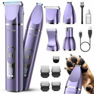 4 in 1 Dog Grooming Kit with LCD Display Purple | Paw Hair Trimmer & Nail Grinder, Rechargeable, Cordless, Low Noise, IPX7 Waterproof, 3 Speeds Pet Grooming Clippers 4 in 1 Dog Grooming Kit with LCD Display Purple | Paw Hair Trimmer & Nail Grinder, Rechargeable, Cordless, Low Noise, IPX7 Waterproof, 3 Speeds Pet Grooming Clippers