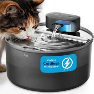 108oz/3.2L Cordless Cat Water Fountain for Cats & Small Dogs | Ultra Quiet,Stainless Steel Tray,Rechargeable 45-day Battery,3 Flow Modes(Motion sensor),5-layer Filter,Display Indicator 108oz/3.2L Cordless Cat Water Fountain for Cats & Small Dogs | Ultra Quiet,Stainless Steel Tray,Rechargeable 45-day Battery,3 Flow Modes(Motion sensor),5-layer Filter,Display Indicator