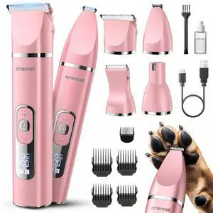4 in 1 Dog Grooming Kit with LCD Display Pink | Paw Hair Trimmer & Nail Grinder, Rechargeable, Cordless, Low Noise, IPX7 Waterproof, 3 Speeds Pet Grooming Clippers 4 in 1 Dog Grooming Kit with LCD Display Pink | Paw Hair Trimmer & Nail Grinder, Rechargeable, Cordless, Low Noise, IPX7 Waterproof, 3 Speeds Pet Grooming Clippers