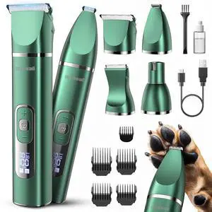 4 in 1 Dog Grooming Kit with LCD Display Green | Paw Hair Trimmer & Nail Grinder, Rechargeable, Cordless, Low Noise, IPX7 Waterproof, 3 Speeds Pet Grooming Clippers 4 in 1 Dog Grooming Kit with LCD Display Green | Paw Hair Trimmer & Nail Grinder, Rechargeable, Cordless, Low Noise, IPX7 Waterproof, 3 Speeds Pet Grooming Clippers