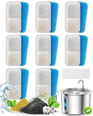 8 Pack Replacement Filters for PWF-001 2L/67oz Cat Water Fountain Stainless Steel Water Fountain for Cats Inside, 3 Filtration System 8 Pack Replacement Filters for PWF-001 2L/67oz Cat Water Fountain Stainless Steel Water Fountain for Cats Inside, 3 Filtration System
